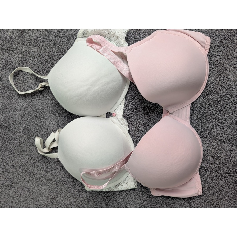 Victoria Secret 36C Bra Lot of 2 Pink Lace White Perfect Shape Demi